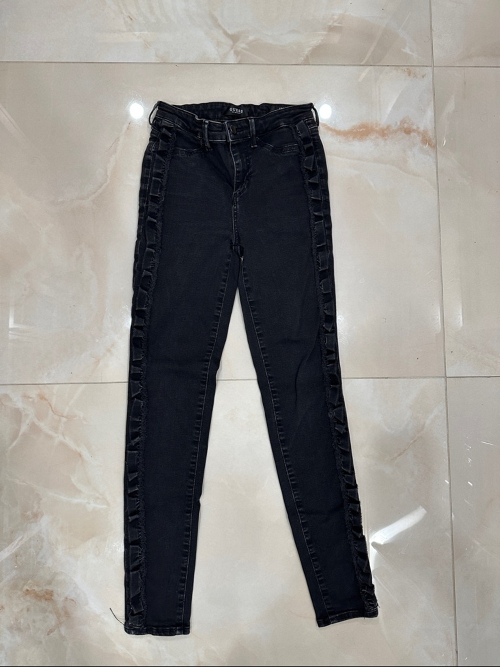 Guess Black Skinny Jeans with Side Ruffle Detail